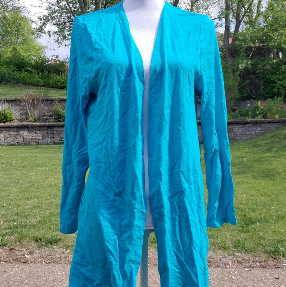Chico's teal long sleeve cardigan size 1 M - Picture 2 of 7